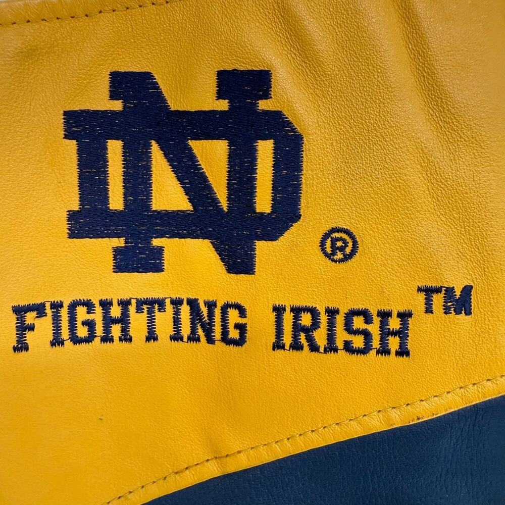VTG College Phase Varsity Jacket Mens L Yellow Notre Dame Fighting Irish Leather - Picture 5 of 14